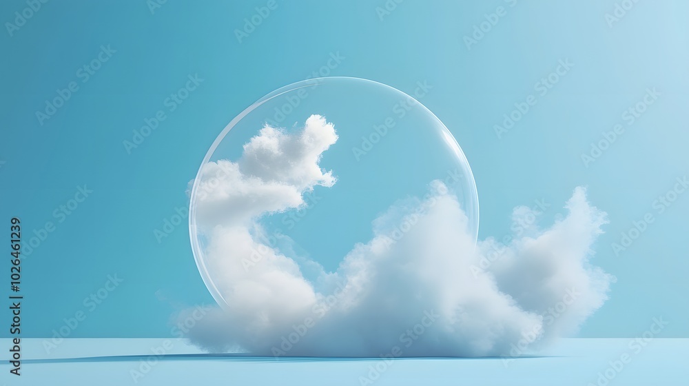 Aufkleber 3. an airy 3d composition with a calming blue background, where wispy white clouds hover in front of
