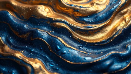 Luxurious metallic gold and deep blue waves texture