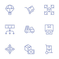 Logistics icons set. Thin Line style, editable stroke. trolley, extendable, pickup truck, cash on delivery, parcel, distribution, delivery box