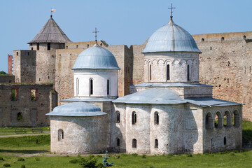 The ancient Church of the Assumption of the Blessed Virgin Mary (1558) on a sunny July day. Ivangorod fortress. Leningrad Region, Russia