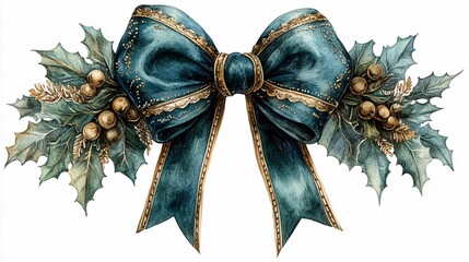 bow christmas clipart in victorian style with watercolor illustration and decorative holiday design.