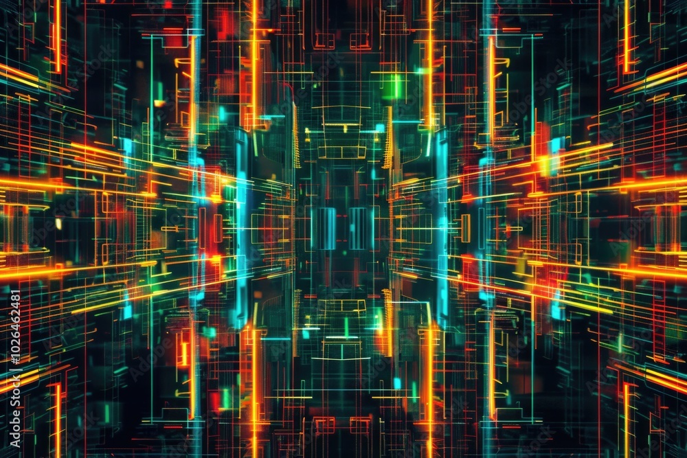 Poster abstract design with vibrant lines and squares