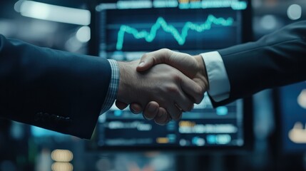 Corporate Handshake with Advanced Trading Screen Overlay