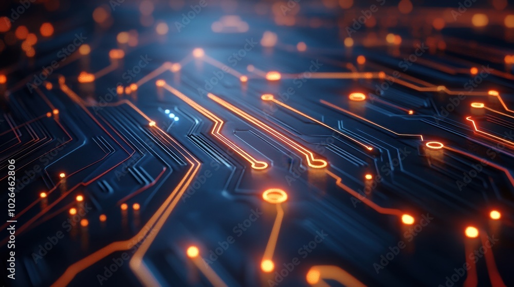 Poster bright, glowing lines in a complex pattern, highlighting digital technology and futuristic themes in