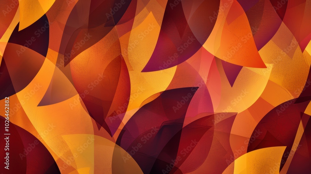 Poster modern abstract autumn background with overlapping geometric leaf shapes in bold colors