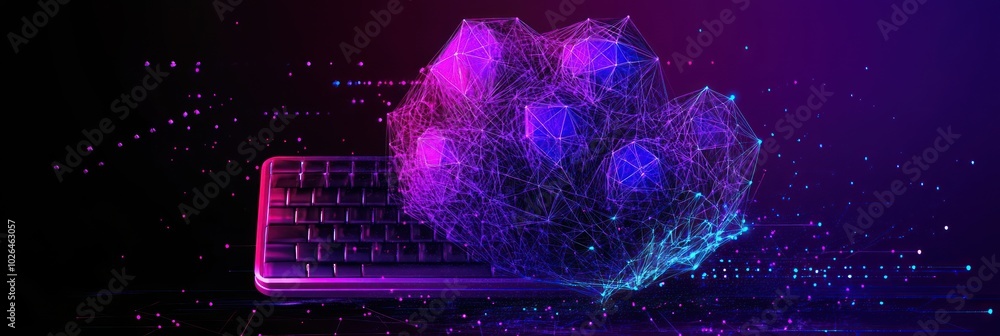Poster a digital representation of interconnected data over a keyboard, symbolizing technology and innovati