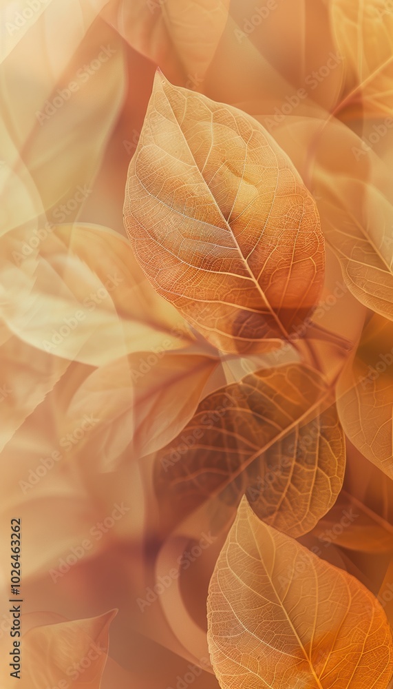 Poster soft focus autumn abstract background with delicate overlapping leaf patterns in muted tones