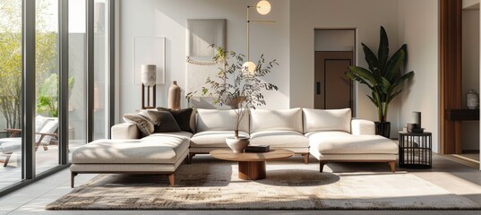 Elegant Cyber Monday Banner Design for Luxury Furniture Featuring Modern Sectional Sofa and Designer Lighting