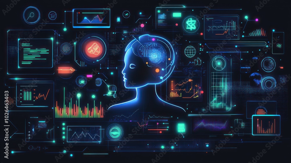 Aufkleber a digital representation of artificial intelligence and data visualization concepts.