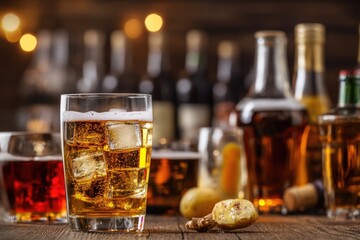 A close-up shot of a glass of beer on a table, perfect for capturing the details of your favorite brew