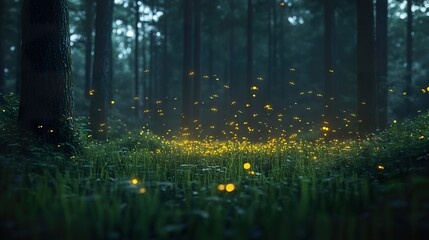 Magical Firefly Swarm in a Dark Forest