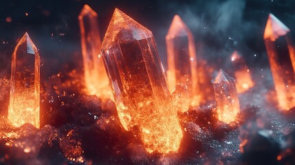 Abstract Glowing Crystals Floating in Space