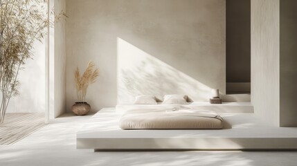Minimalist bedroom with natural light and soft decor