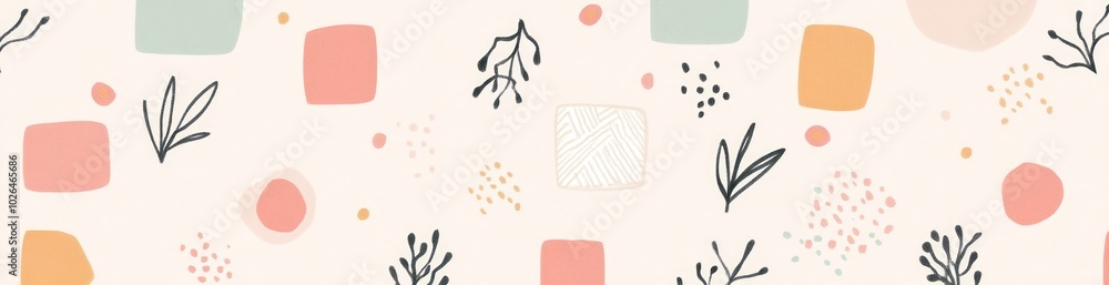 Poster a playful abstract design featuring colorful shapes and organic elements on a light background.