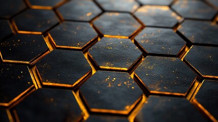 Abstract Black and Gold Interlocking Hexagonal Pattern Design for Modern Interior Decor