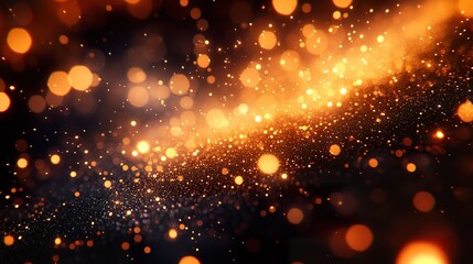 Obraz premium Black Background with Glowing Golden Bokeh Effects - Abstract Design