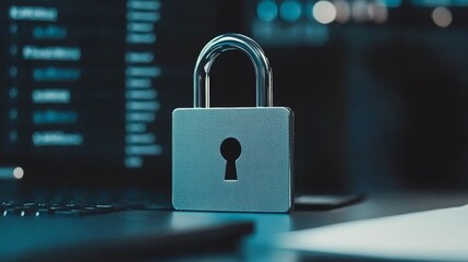 Padlock on laptop, a symbol of digital security and data protection image