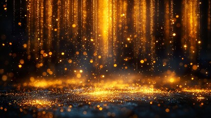 Black Background with Golden Glitter Cascade for Elegant Designs