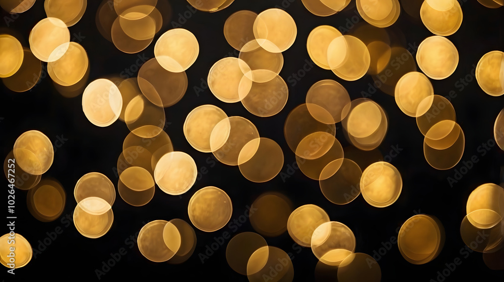 Poster golden bokeh lights: a captivating abstract background with soft, golden bokeh lights dancing on a d