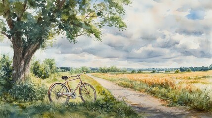 Obraz premium A serene countryside scene with a vintage bicycle.