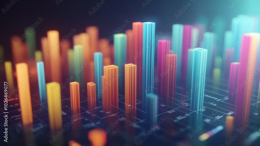 Poster vibrant data visualization with colorful bar graphs