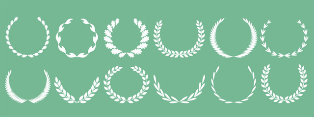 Laurel wreath logo. Isolated laurel wreath on green background