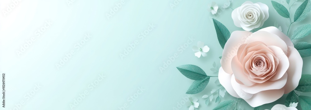 Sticker A soft, pastel-colored background featuring elegant roses and leaves, ideal for invitations or decor.