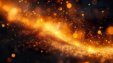 Fototapeta premium Golden Dust Particles Scattered on Black Background