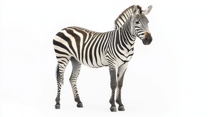 Fototapeta premium A zebra stands in snowy terrain on a white background