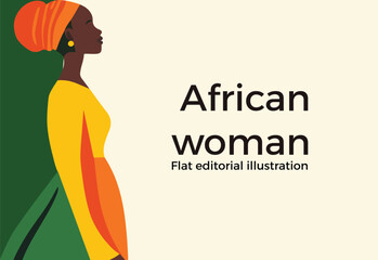Flat editorial illustration of an African woman,clothes African, simple vector art