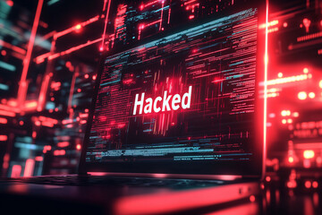 Hacked - Das System wurde von Cyber Kriminellen gehackt und leuchtet rot, Zugriffsverweigerung auf...