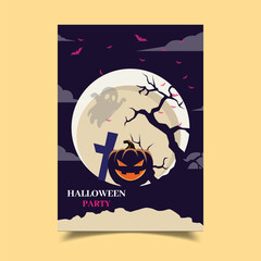 Happy Halloween Poster Template with Pumpkin Illustration