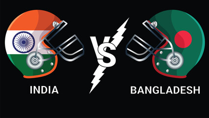India vs Bangladesh 3d illustration vector flags over cricket helmet for versus match with black background