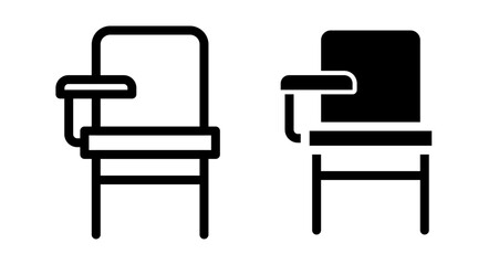 School desk chair Icons set in solid and thin line style