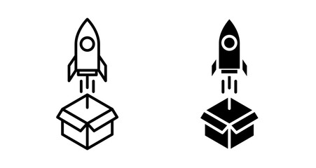 Product launch Icons set in solid and thin line style