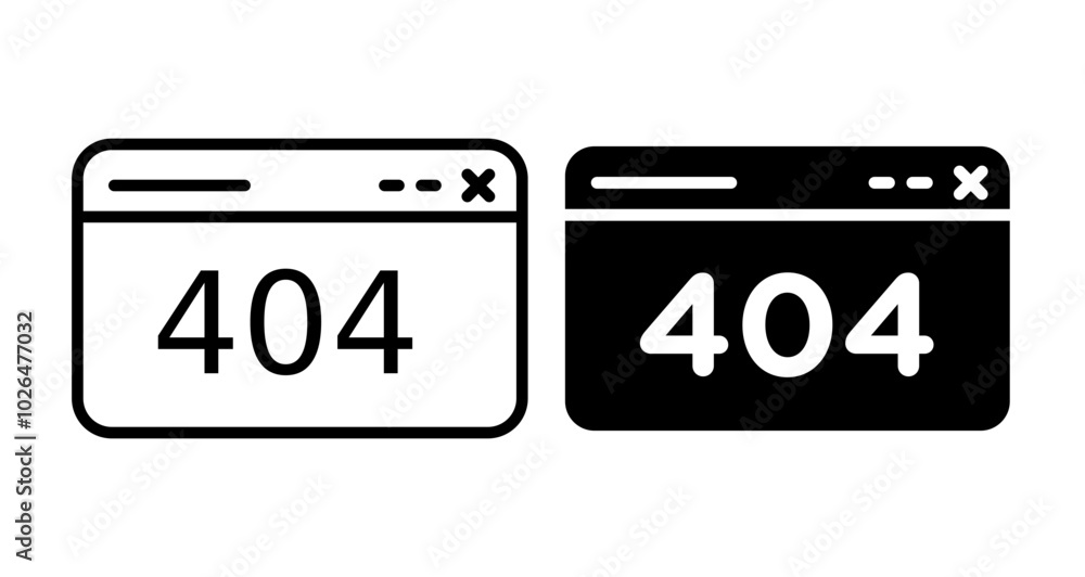 Poster 404 error icons set in solid and thin line style