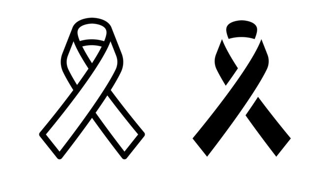 Cancer ribbon Icons set in solid and thin line style