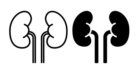 Kidney Icons set in solid and thin line style