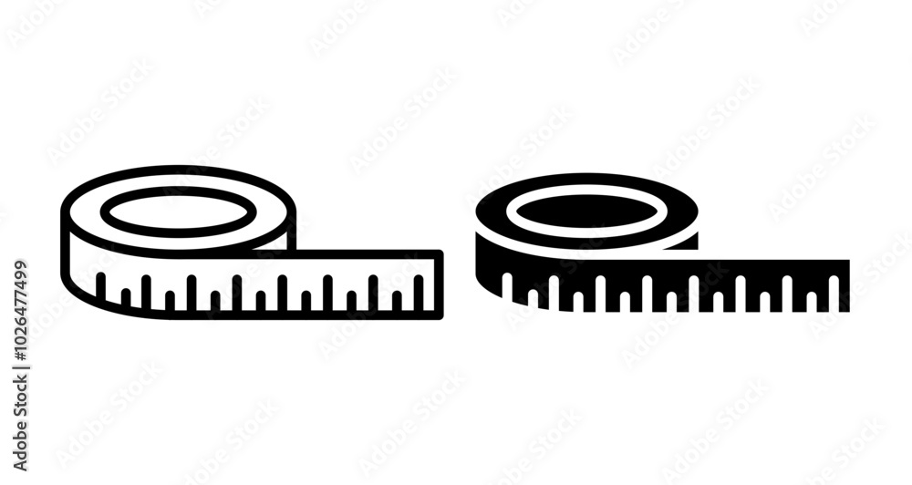 Poster measurement tape icons set in solid and thin line style