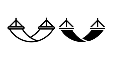 Beach hammock Icons set in solid and thin line style