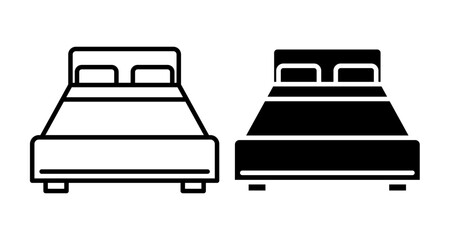 Double bed Icons set in solid and thin line style