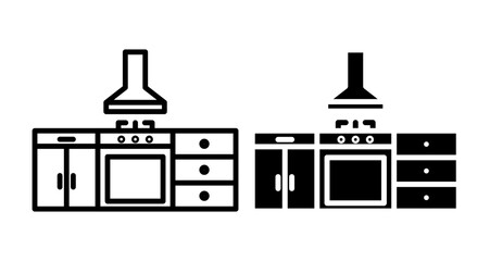 Kitchen Icons set in solid and thin line style