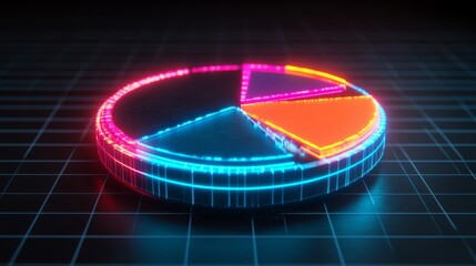 Fototapeta premium Neon Pie Chart on Dark Background