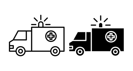 Ambulance Icons set in solid and thin line style