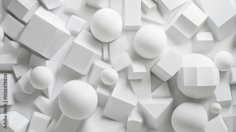 Poster abstract 3d rendering of white geometric shapes.