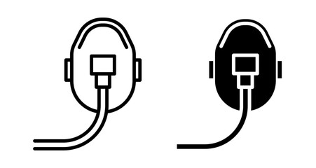 Oxygen mask Icons set in solid and thin line style