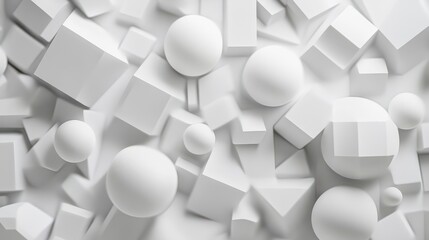 Abstract 3d rendering of white geometric shapes.