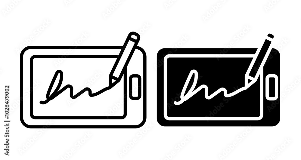 Poster Electronic signature Icons set in solid and thin line style