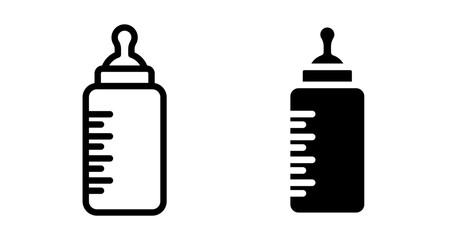 Baby bottle Icons set in solid and thin line style