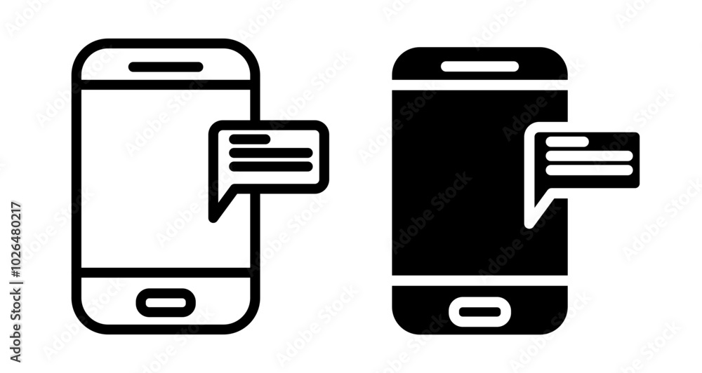 Poster mobile message icons set in solid and thin line style